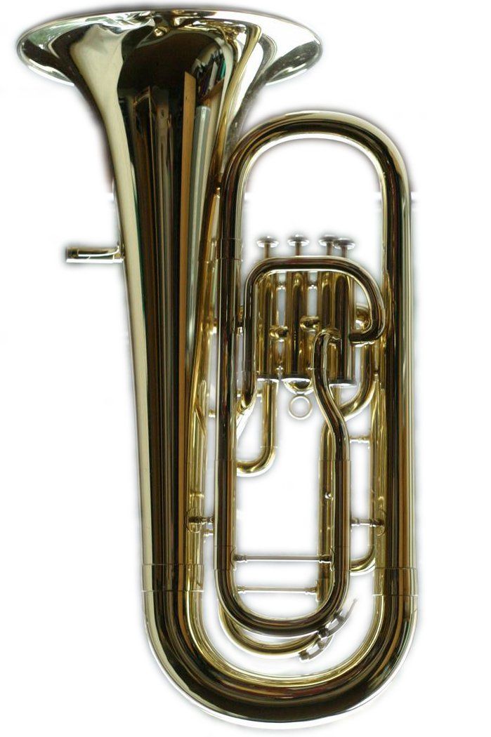 Seitenansicht eines Euphoniums, also einer Tenortuba ohne Mundstück.