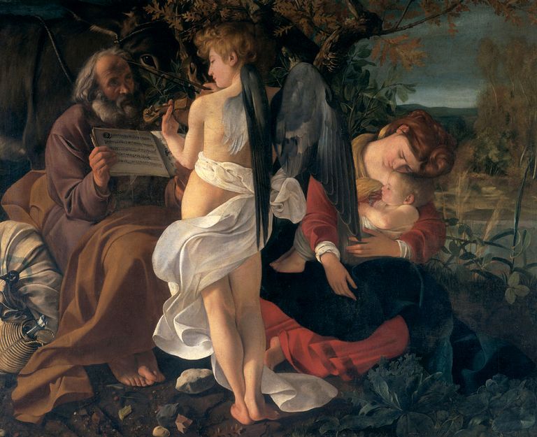 Michelangelo Merisi da Caravaggio (1571–1610): <em>Ruhe auf der Flucht nach Ägypten,</em> Öl auf Leinwand, um 1594, Galleria Doria Pamphilj, Rom